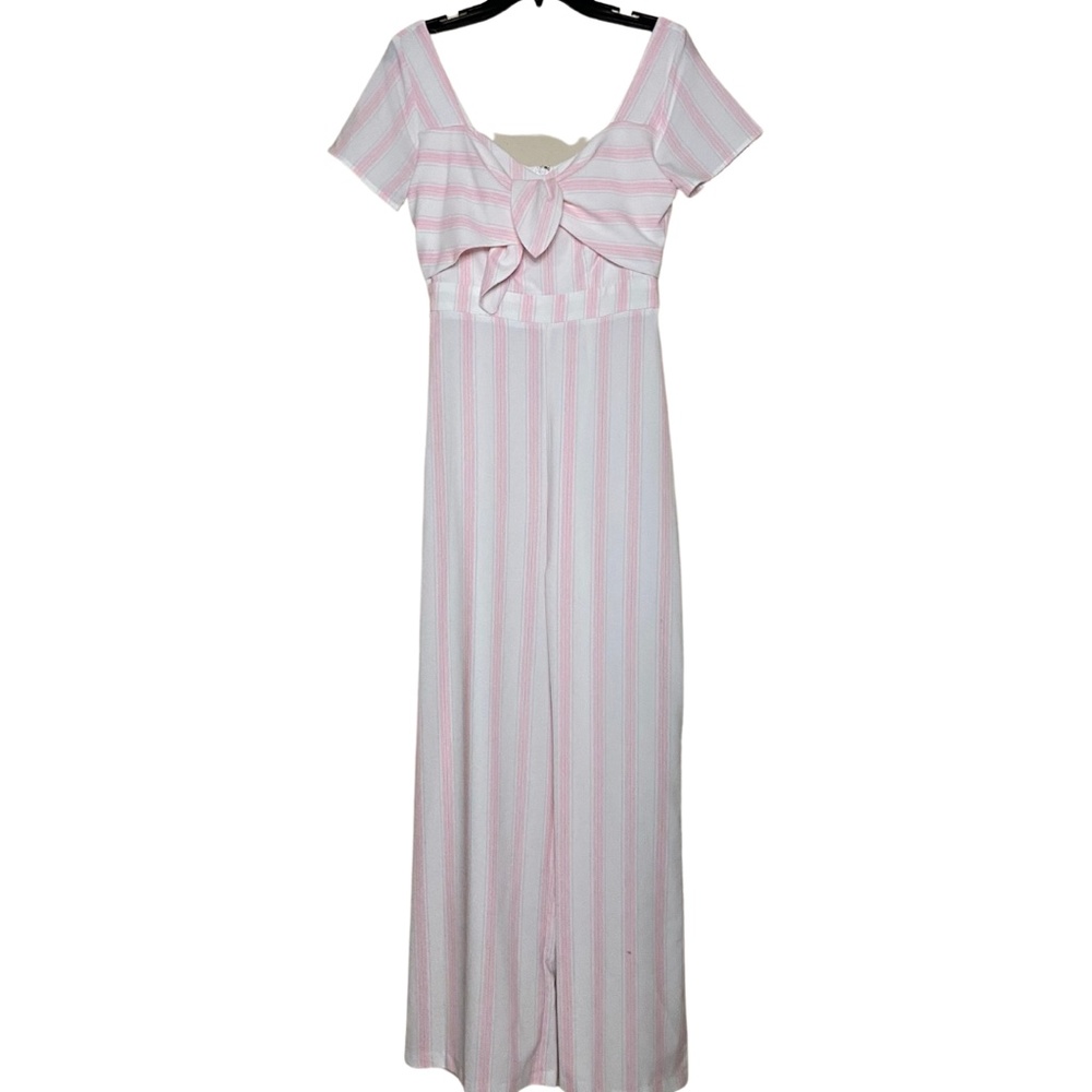 Pink and White Striped Jumpsuit